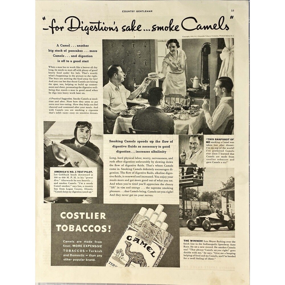 Camel Cigarettes "Lee Gehlbach & Lou Meyer Camel Smokers" Vintage Print Ad '1936